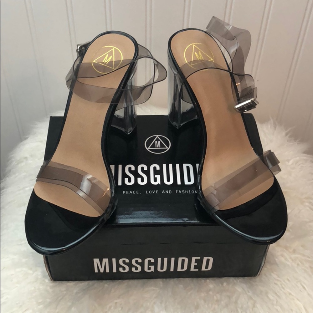 Missguided Black/smoke Lucite Heels Size 6